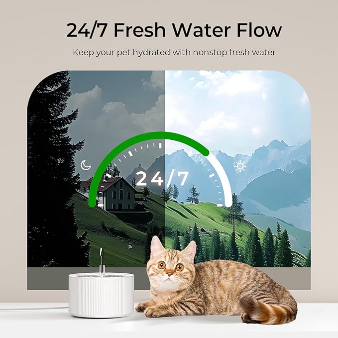 Ceramic Cat Water Fountain, 2.2L/74oz Ceramic Cat Fountains for Drinking Indoor with 3 Replacement Filters and 3 Sponges, Automatic Pet Water Dispenser with Ultra-Quiet Pump