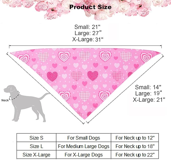 ADOGGYGO Valentine Dog Bandana, Multiple Sizes Offered, Triangle Dog Scarf Valentine Bandana for Small Dogs (Small)