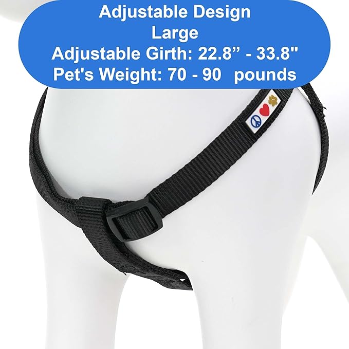Pawtitas Solid Step-in Dog Harness – Adjustable No-Pull Vest for Puppies to Seniors, Safe & Comfortable L Black