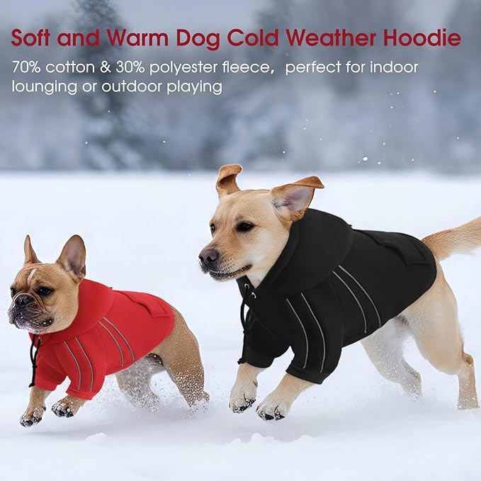 ASENKU Cozy Dog Hoodie，Soft Sweater with Adjustable Hood, Back Pocket and Leash Access Hole，Warm Reflective Sweatshirt for Cold Weather（Black，3XL