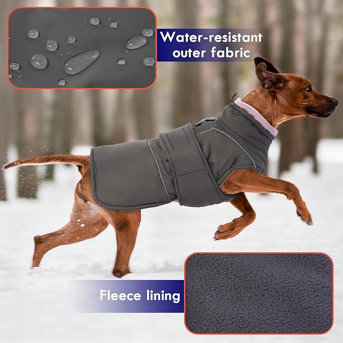 Gray Dog Coat Warm Pet Winter Coat with Leash Hole Waterproof Dogs Jacket with Fleece Lined Soft Pet Sweater for Cold Weather Windproof Puffer Coats for Small Dogs Thick Pets Clothes