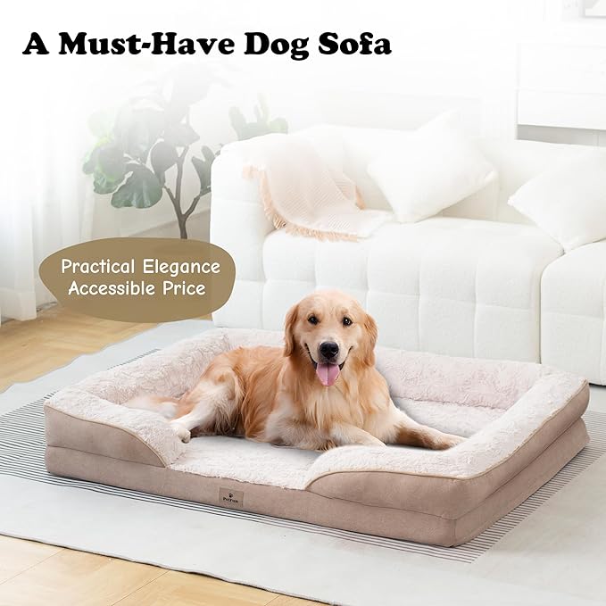 XL Orthopedic Dog Beds Large Sized Dog - Washable Large Dog Cat Bed Waterproof, Comfort Dogs Couch Sofa with Washable Removable Cover, Pet Bed with Nonskid Bottom, Beige, 42"