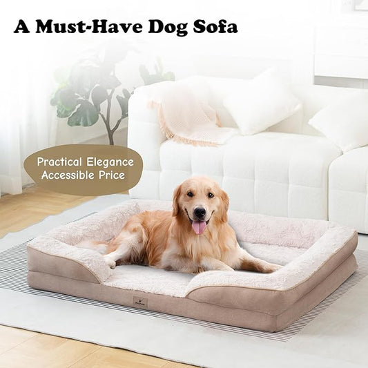 XL Orthopedic Dog Beds Large Sized Dog - Washable Large Dog Cat Bed Waterproof, Comfort Dogs Couch Sofa with Washable Removable Cover, Pet Bed with Nonskid Bottom, Beige, 42"