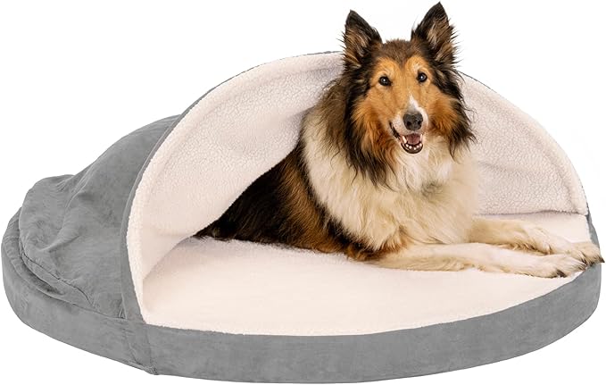 Furhaven 44" Round Cooling Gel Dog Bed for Large Dogs w/ Removable Washable Cover, For Dogs Up to 80 lbs - Sherpa & Suede Snuggery - Gray, 44-inch