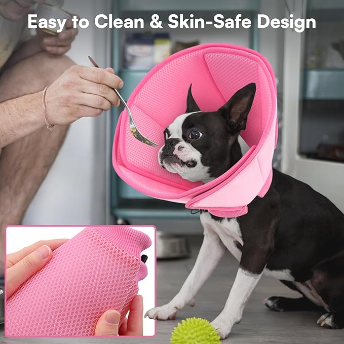 Queenmore Soft Dog Cones for Large Dogs,Comfy Dog Cone for Dogs to Stop Licking After Surgery,Adjustable Pet Cone Alternative for Wound Healing,Pink,X-Large