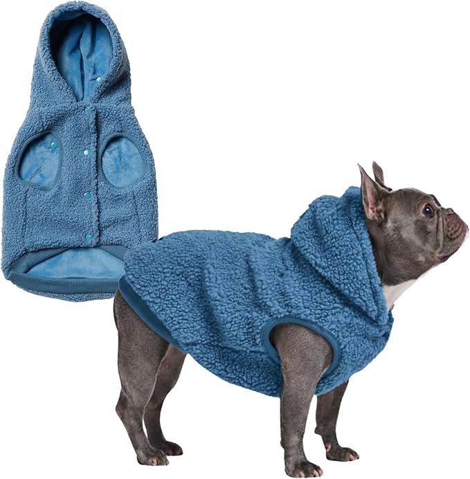 Spark Paws Fleece Dog Jacket, Hooded Sweater Vest, Warm Coat for Winter - Suitable for Small Medium Large XL XXL Breeds - Blue - XL