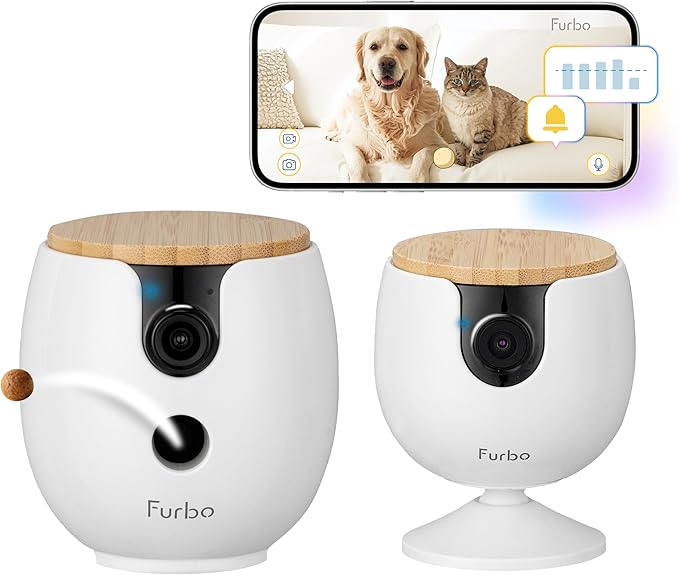 Furbo [New Mini 360° Camera + Mini Cam (2-Camera Bundle Nanny Pro Subscription): Pet Safety Alerts, Dog & Cat Cameras with Speaker, Phone App & Night Vision (New Subscription Needed at Setup)