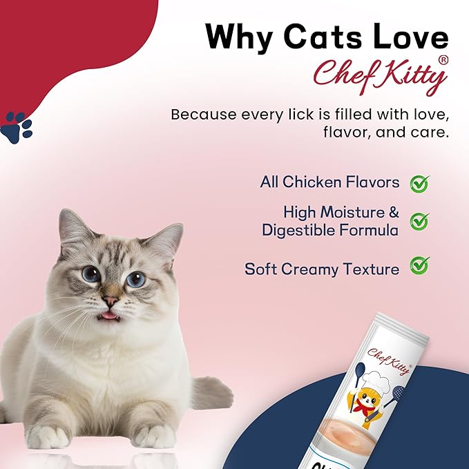 Chef Kitty Purée Pops, Cat Treats, Grain-Free, Lickable, Squeezable Creamy Cat Treat/Topper with Vitamin E & Taurine, 0.5 Ounces Each Tube, 20 Tubes, Chicken Mix Variety