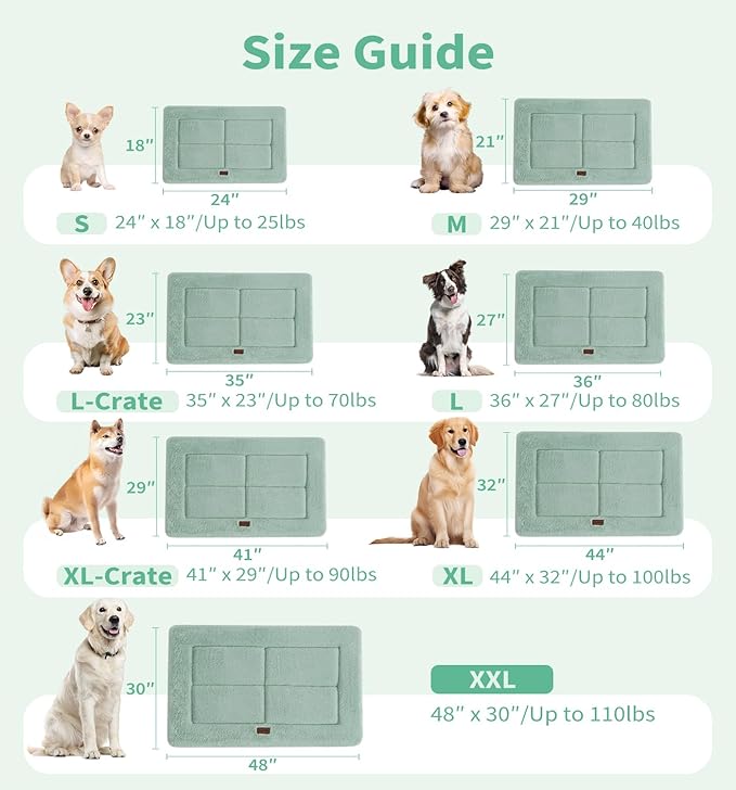 MADE 4 PETS Dog Crate Pad Bed for Large Dogs, Washable & Reversible, Anti-Slip Kennel Mat for Cozy Sleeping, Soft Fluffy Dog Bed for Indoor & Outdoor Use, 36"x27", Green