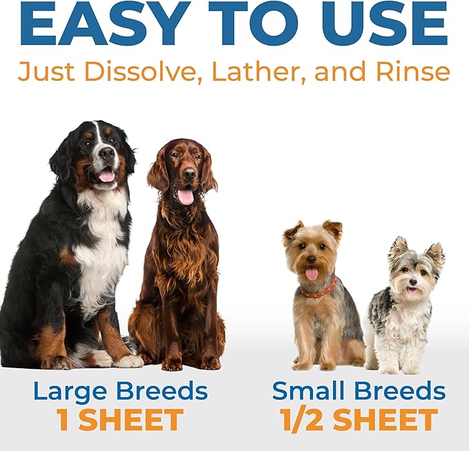 Gull Living 32 Washes Dry Shampoo Sheets for Dogs and Puppies - Water Activated Hypoallergenic Dog Shampoo Sheets - Lick-Safe, Tear-Free, Plant-Based Formula - Portable & Travel-Friendly, Easy to Use