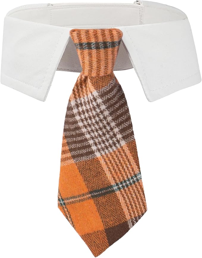 ADOGGYGO Fall Dog Necktie Pet Tuxedo Halloween Thanksgiving Dog Neck Tie Collar with Orange Plaid Tie for Large Dogs Pets (Large, Orange)