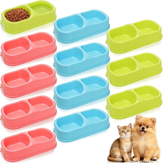12 Pieces Plastic Double Cat Bowls, Dog Food Water Bowl Set, Puppy Feeding Dish Pet Feeder Bowls Bulk for Kennel Cattery Small Medium Size Pet Supplies, Dishwasher Safe