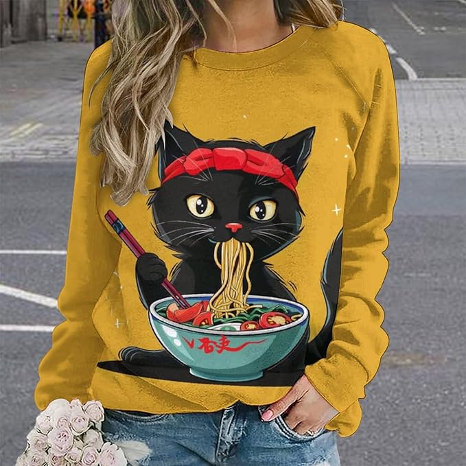 Womens Ugly Christmas Sweatshirt Funny Cat Dog Printed Xmas Pullover Shirts Crewneck Long Sleeve Graphic Hoodies