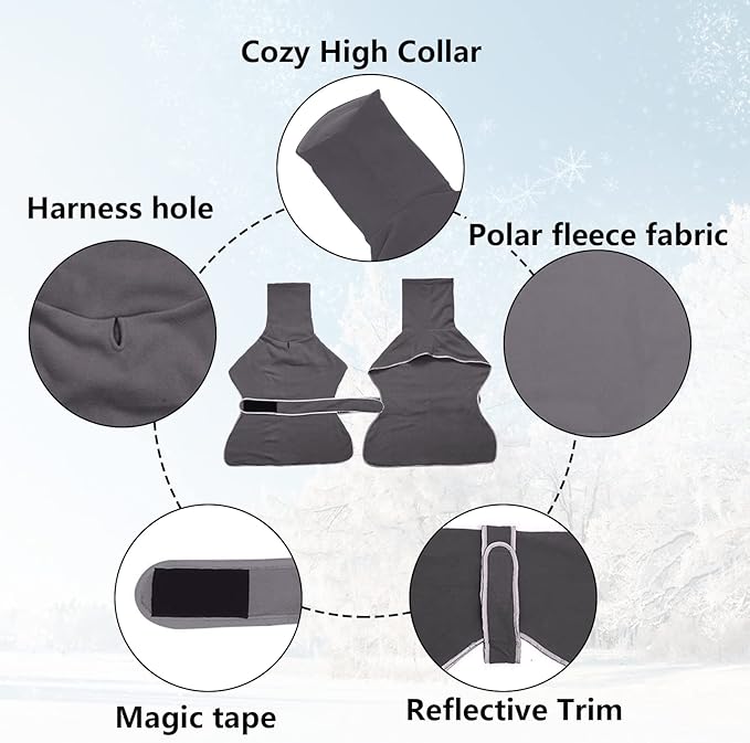 Geyecete Greyhound Cosy Fleece Jumper, Dog Winter Coat with Warm Fleece Lining, Outdoor Dog Apparel with Adjustable Bands for Medium, Large Dog -Gray-XS