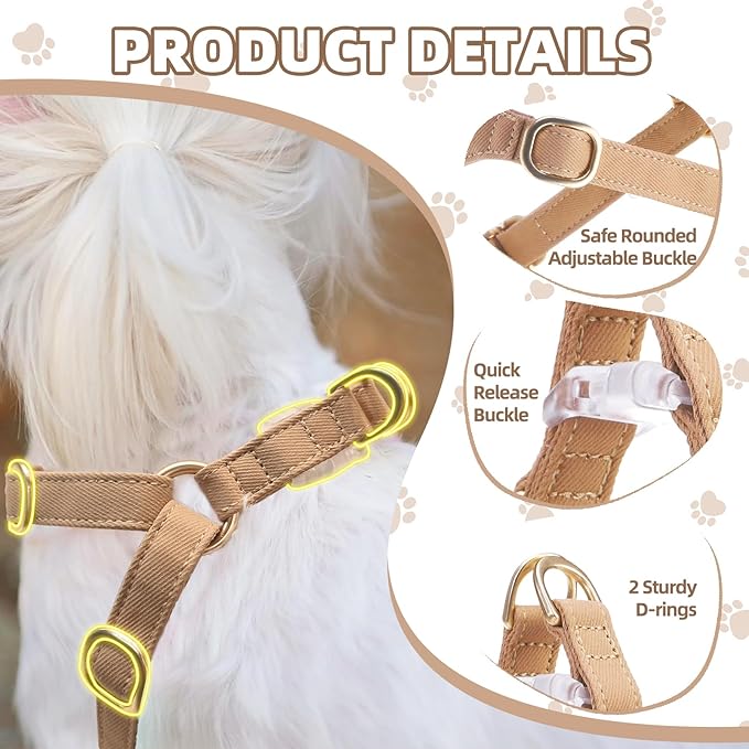 PUPTECK Dog Harness and Leash Set Small Sized, Step-in Cute Puppy Harness, Soft Lightweight Padded Vest, Escape Proof No Pull Pet Harnesses Easy for Walking, Khaki, XXS