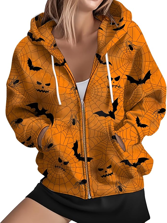 Women's Zip Front Plaid Sweatshirts Print Hoodie Fall Jackets Long Sleeve Casual Drawstring Clothes
