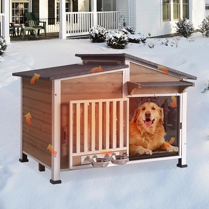 Large Heated Dog House Outdoor XL Insulated Dog House Weatherproof Dog Kennel (Outdoor Dog House (Standard Model), Large Insulated Dog House (AIR7021-Brown))