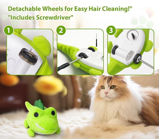 ZeLing HTL Interactive Cat Toys for Indoor Cats - Self-Charging Croc Chase Toy with 360° Motion, Wagging Tail & Catnip, Automatic Exercise Toy for Bored Kittens/Adults(Smooth Fur)