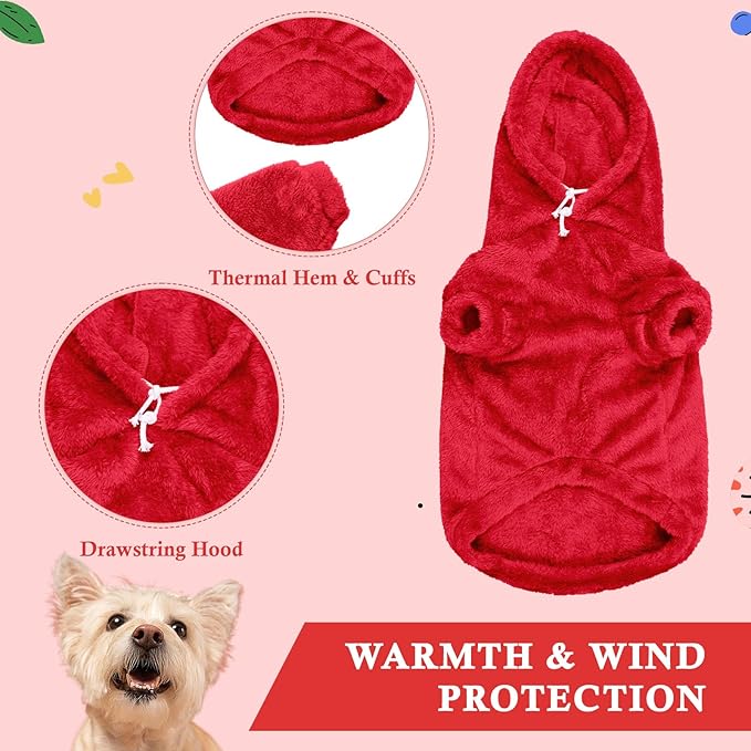 Dog Sweaters for Large Dogs,Dog Hoodie,Warm Fuzzy Fleece Sweatshirt with Hood & Pocket,Leash Hole,Cozy Cold Weather Pet Clothes Sweater Hoodie for Large Dogs(Red,2XL)