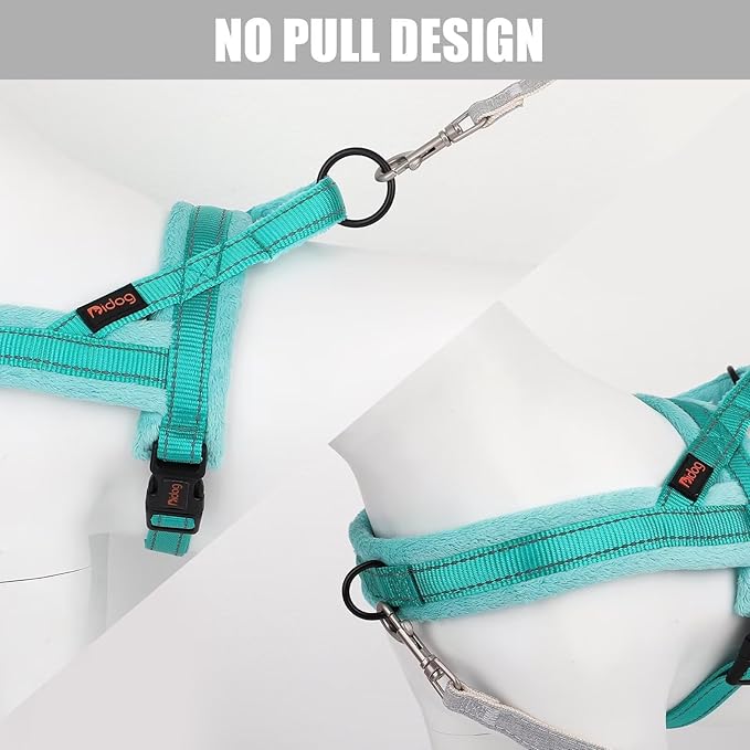 Didog Soft Flannel Padded Dog Vest Harness, No Pull/Quick Fit Reflective Dog Strap Harness, Easy for Training Walking (L:Chest 26-32", Green)