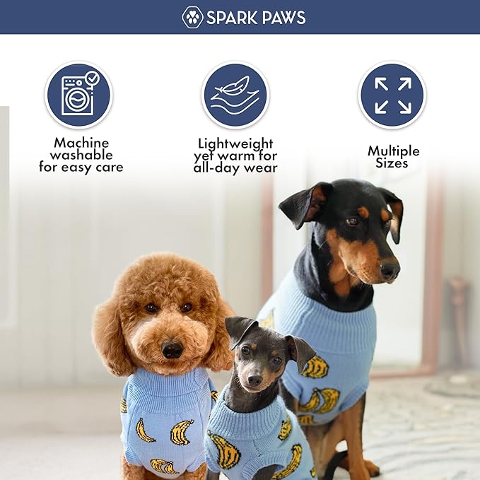 Spark Paws Knit Dog Sweater – Ultra Soft Warm Winter Dog Sweater for Small, Medium & Large Dogs – Stretch Fit Pet Sweater for French Bulldog, Pitbull, Girl & Boy Dogs Jacket, (Banana,2XL)