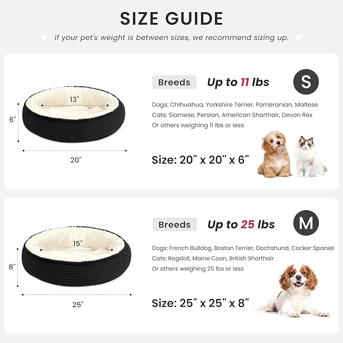 Love's cabin Round Donut Cat and Dog Cushion Bed, 25in Pet Bed for Small or Medium Dogs, Anti-Slip & Water-Resistant Bottom, Soft Durable Fabric Pet Beds, Washable Calming Cat Bed Black Stripe