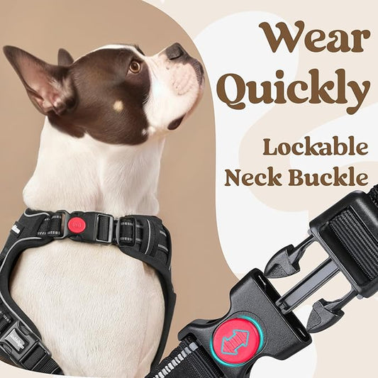 rabbitgoo Dog Harness for Large, No Pull Pet Harness with 3 Buckles, Adjustable Soft Padded Vest with Control Handle, Walking Reflective Pet Vest for Large Dogs, Black, L