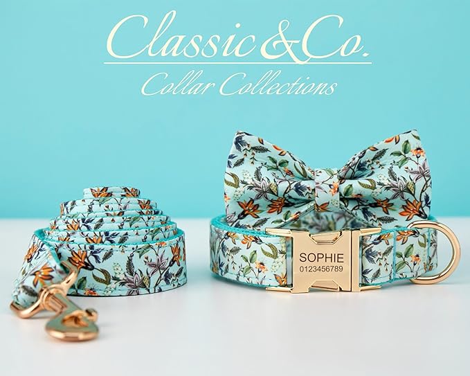 Custom Engraved Dog Collar with Name and Phone Number, Personalized for Small, Medium, and Large Dogs (Floral)