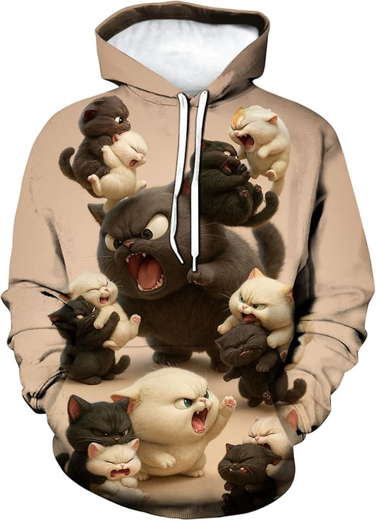 Blissboy Novelty Long Sleeve Hoodie Funny Cat Print Sweatshirts