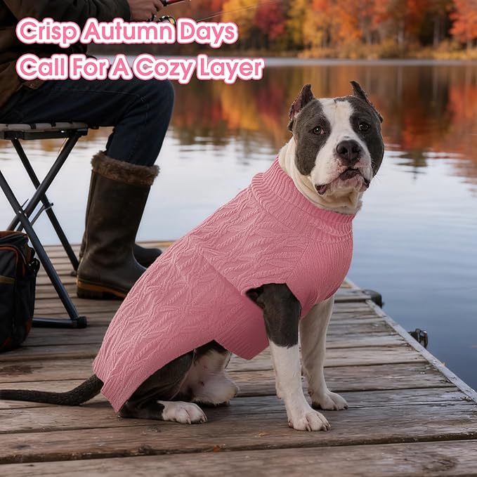 FUAMEY Dog Sweaters for Medium Dogs,Cold Weather Dog Knitwear,Thick Warm Dogs Turtleneck,Pet Pullover Cable Sweater,Pets Winter Clothes for French Bulldog,Boston Terrier,Beagle Pink M