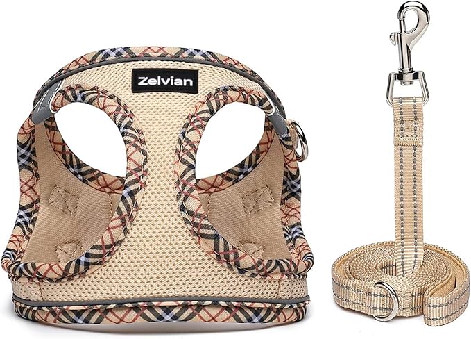 Cat Harness and Leash Set for Walking, Escape Proof Adjustable Soft Mesh Kitten Harness with Reflective Strips, Breathable No-Choke Pet Vest for Small Cats or Puppies(Beige,XXS)
