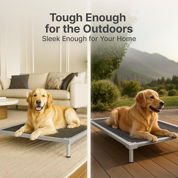 Chew Proof Elevated Dog Beds Medium Large Sized, Aluminum Alloy Dogs Supplies Raised Cot for Cooling Indoor/Outdoor/Camping Use Indestructible & Washable Pet Bed for Crate-48.4"x 32.7" x 7"