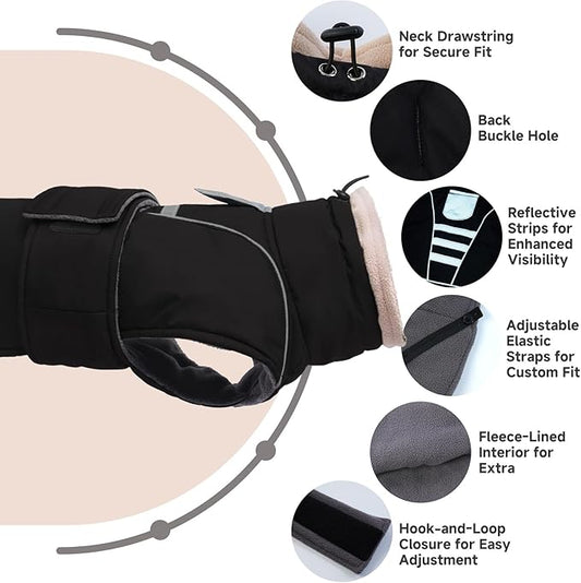 Dog Winter Coat for Small to Large Dogs(XS-XXXL)– Waterproof Windproof Fleece Lined Jacket with Reflective Trim,Pet Vest with Adjustable Buckles, Machine Washable Black L