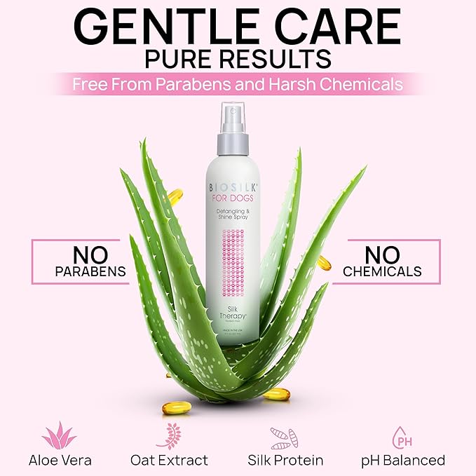BioSilk Silk Therapy Detangling Plus Shine Protecting Mist for Dogs | Best Detangling Spray for All Dogs & Puppies for Shiny Coats and Dematting | 8 Oz - Pack of 6