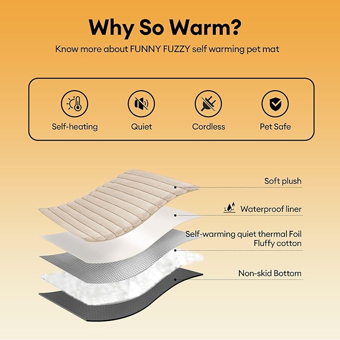 FUNNY FUZZY Self Warming Cat Bed, Waterproof Corduroy Fleece Warm Self Heating Pad for Cats & Dogs, Non-Skid Thermal Pet Mat Indoor with Removable Washable Cover - ThermoPad, 25.5"×17.7", Khaki