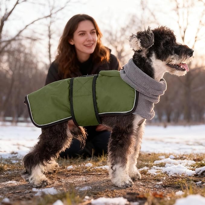 KOOLTAIL Dog Winter Coat for Small Medium Dogs, Waterproof&Windproof Puppy Jacket with Fleece Lining and High Collar for Cold Weather, Reflective Warm Pet Snowsuit Vest Clothes with Leash Hole,Green L