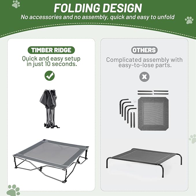 TIMBER RIDGE Outdoor Dog Bed, Cooling Elevated Dog Cot Portable Raised Pet Cot with Breathable Mesh, Foldable Pet Cot for Indoor & Outside, Grey
