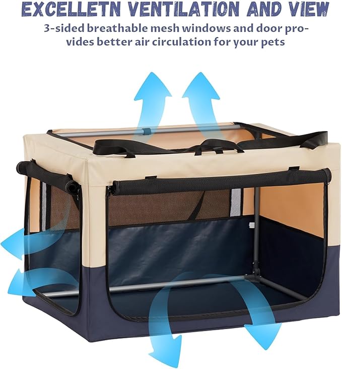 A 4 Pet Soft Dog Crate 30 Inch Small Portable Collapsible Pet Travel Kennel, 3-Door Lockable Zippers & Reinforced Steel Frame, Easy Setup, Mesh Panels — Ideal for SUV, Car, Camping & Home Use
