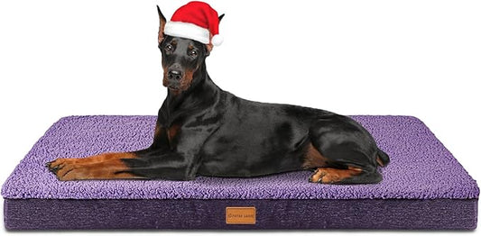 Patas Lague Orthopedic Jumbo Dog Bed for Large Sized Dog 56''X40'', Soft Waterproof Egg Crate Foam Large Pet Crate Beds Mat with Removable Washable Cover and Non-Slip Bottom, Purple