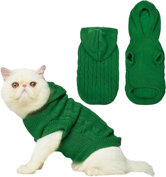 PUPTECK Winter Dog Cat Sweater Coat - Soft Cold Weather Clothes Knitwear for Kitties & Small Dogs Indoor Outdoor Walking Warm, Knitted Classic for Doggies Kitties Girls Boys, Light Green M