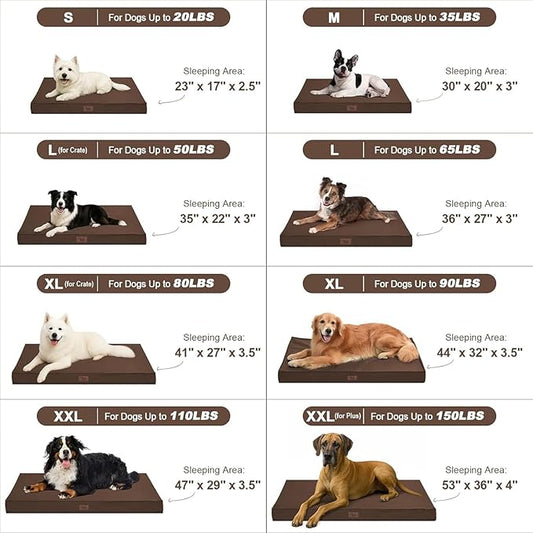 Outdoor Dog Bed for Small Dogs & Cats, Waterproof Dog Crate Mat Orthopedic Egg Crate Foam with Washable Removable Oxford Cover, Brown