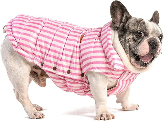 SPACE LION Dog Puffer Jacket, Down Winter Coat, Durable Outdoor Coat for Cold and Windy Conditions, Lightweight & Adjustable Fit Coats for Small & Medium Dogs, (Pink, Size12/M)