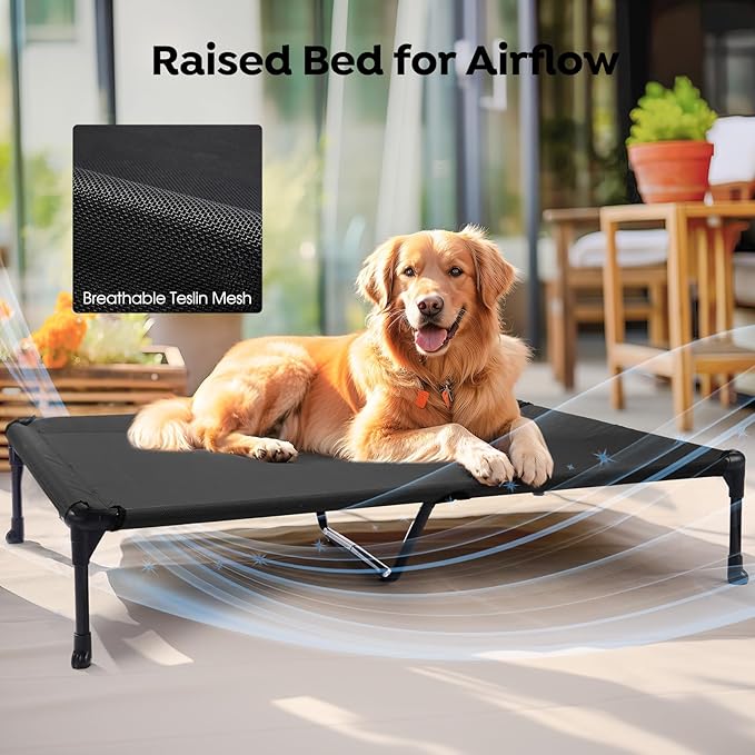 Veehoo Cooling Elevated Dog Bed + Removable Fluffy Pillow-Top Mat, Plush Raised Dog Bed with Bolster, Breathable Mesh, No-Slip Feet, Dog Sofa Bed for Indoor & Outdoor, 59"x37.5", XXLarge, CWC2331E