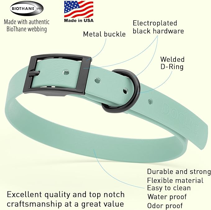 Dogline Biothane Coated Webbing Dog Collar with Black Metal Hardware: Durable Easy-Clean Everyday Collar for Dogs - Comfortable Adjustable Odor-Resistant Pet Collar, W3/4" x L15-18, Sage Green