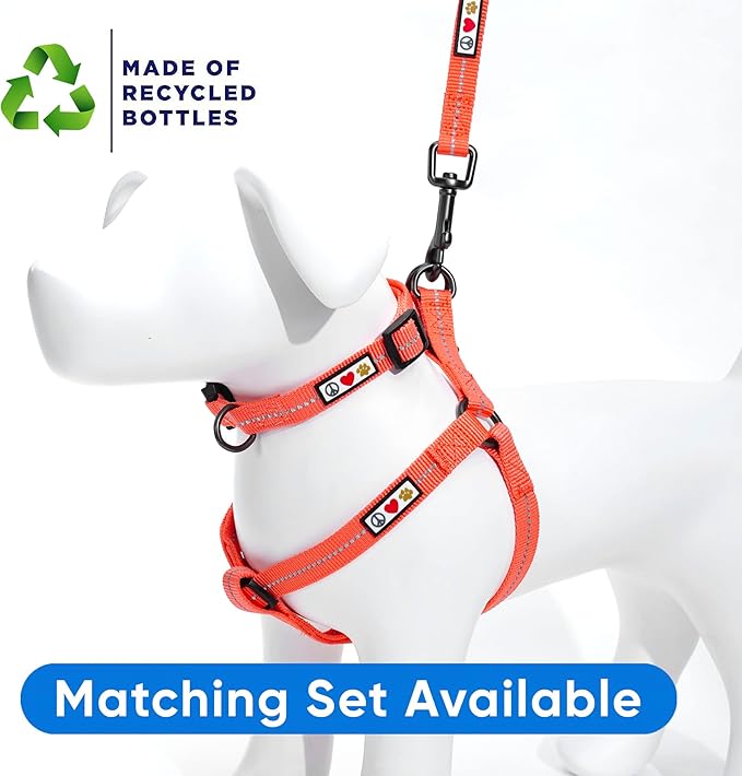 Pawtitas Recycled Reflective Step-in Dog Harness – Adjustable No-Pull Vest for Puppies to Seniors, Safe & Comfortable M Coral