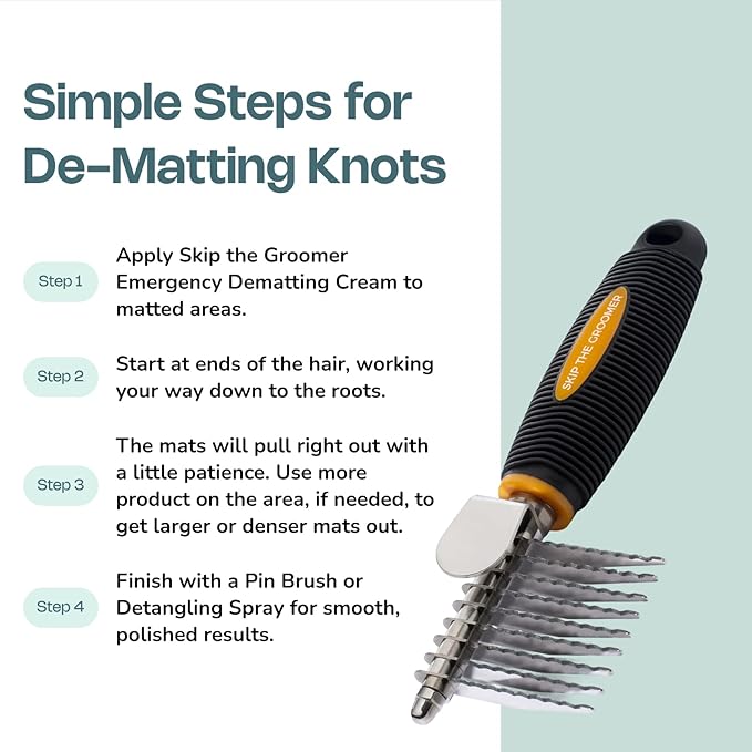 Rake Brush for dogs, Professional Dematting & Deshedding Brush with Long Smooth-Edged Teeth, Wide Spacing for Thick Coats, Comfort Grip Handle, Durable Stainless Steel Frame