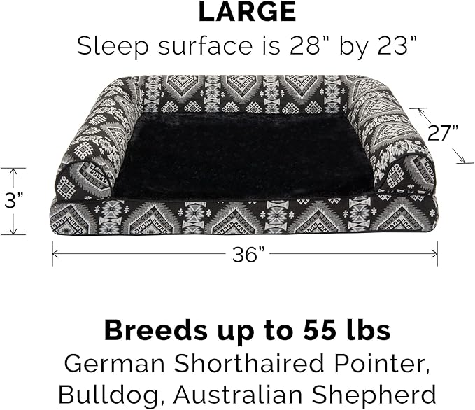 Furhaven Replacement Dog Bed Cover Plush & Southwest Kilim Décor Sofa-Style, Machine Washable - Black Medallion, Large