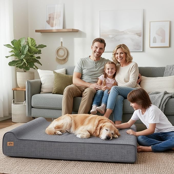 Sytopia 7" Thick Orthopedic Dog Beds for Extra Large Dogs, Chew Proof Fabric Cover, 35D Memory Foam Dog Beds with Durable Waterproof Liner & Removable Washable Cover, 50" x 34" x 10", Grey