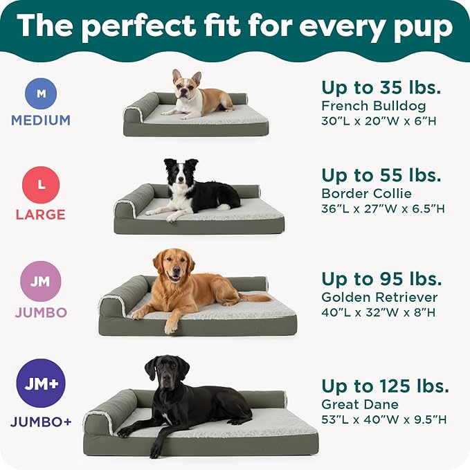 FurHaven Orthopedic Dog Bed for X-Large Dogs, L-Shaped Chaise Mattress with Egg Crate Orthopedic Memory Foam for Joint Support, Removable Washable Cover, Jumbo/XL, Plush & Velvet, Platinum Gray