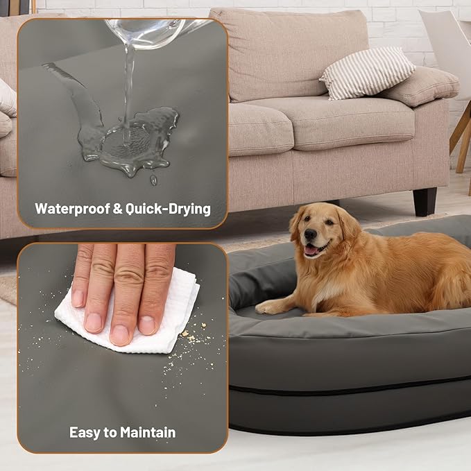 Luxury Plush Donut Pet Bed, Large Round Cushioned Dog Bed, Gray (Leather - Like Surface)